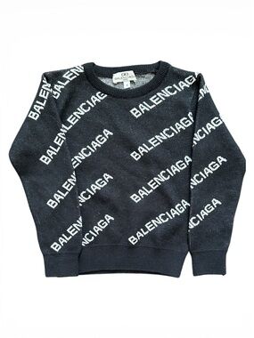Balenciaga Kids Black Crewneck with White All-Over Logo